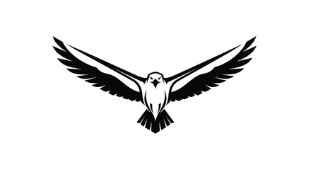Fototapeta premium Eagle black silhouette with outstretched wings, isolated on a white background, vector illustration featuring bird, flying, graphic with symbol and logo elements for icon, animal projects, clean