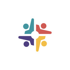 Modern Abstract Community Logo with Colorful People Figures for Teamwork and Social Collaboration