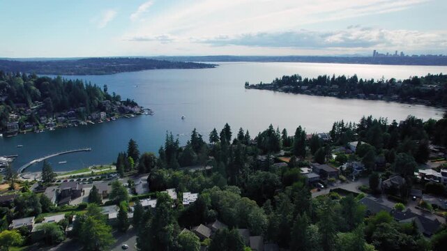 Bellevue Washington Aerial View of Seattle Skyline