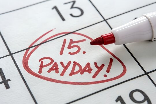 Calendar with 15 Payday Highlighted in Red