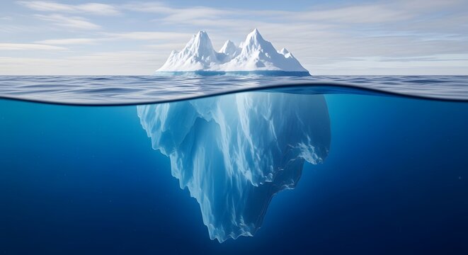Majestic iceberg floating in the vast and deep blue ocean waters