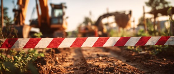 Construction site with caution barrier.