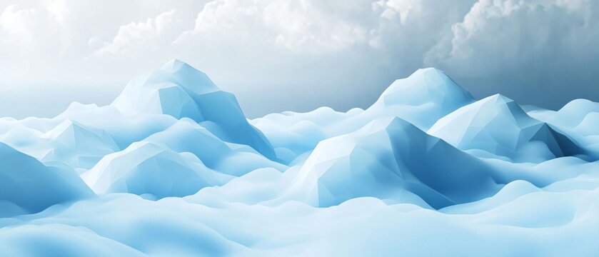 Abstract Low-Poly Ice Landscape with Clouds in a Minimalist Style