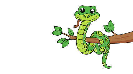 Obraz premium Snake cartoon character sitting on a tree branch illustration