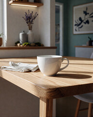 Fototapeta premium Minimalist Coffee Cup on Wooden Table