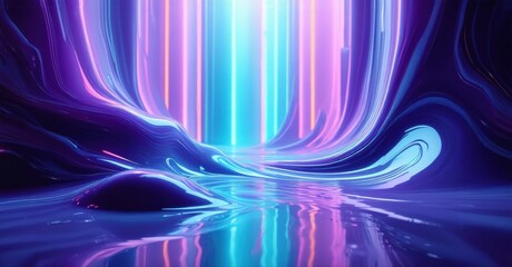 Fototapeta premium Abstract luminous tunnel. Vibrant blue, purple streaks create flowing, reflective space. Dramatic lighting, futuristic design.