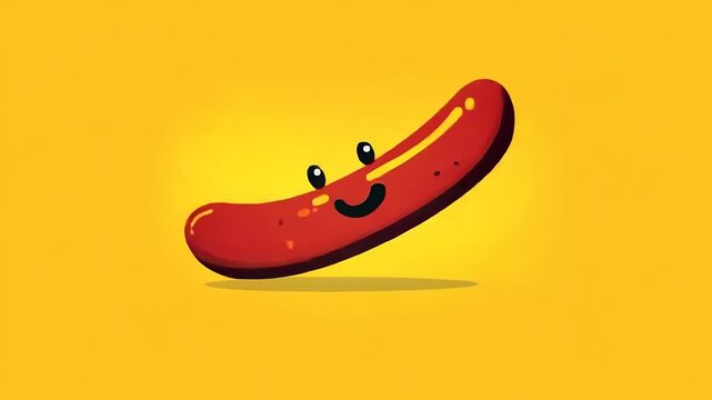 Happy Sausage Character with Smiling Face on Yellow Background.