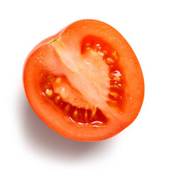half of fresh red tomato isolated on white background