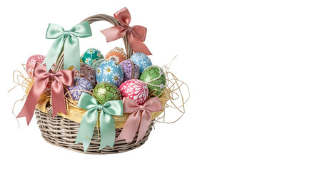 Decorated Easter egg basket isolated on transparent background