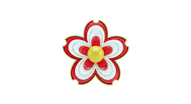 3D Rendered Red and White Flower with Gold Outline