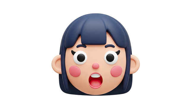 3D Cartoon Girl Face with Surprised Expression