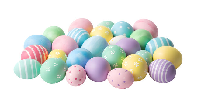 Colorful patterned easter eggs isolated on transparent background