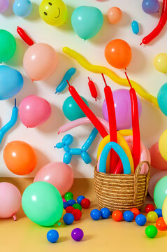 Colorful Balloon Wall Background for Birthday Party or Celebration