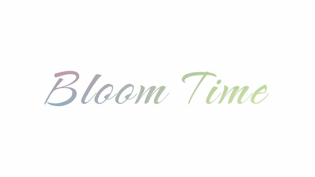 Soft pastel &ldquo;Bloom Time&rdquo; script lettering animation on transparent background. Elegant handwritten typography with fresh seasonal mood, ideal for spring promos, floral branding, and lifestyle intro.