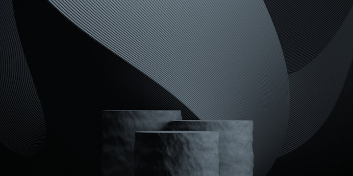 3D product background. 3D geometric podium with black background for product presentation. 3D rendering illustration.