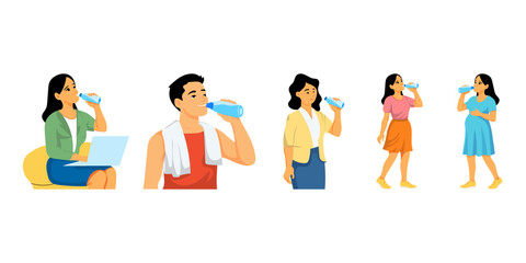 people drinking water Flat Illustration