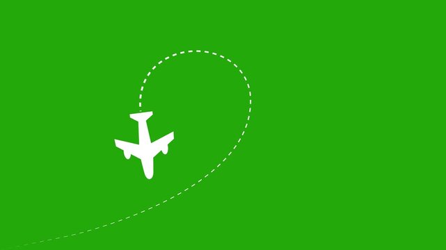 Airplane route dotted line animation on black background. journey or travel destination path motion. Flying plane icon 4k video.