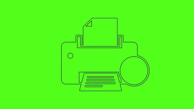 Document Printer Printing Process Vector Line Art Icon Animation Green Screen