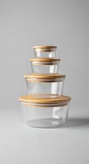 Reusable food containers stacked isolated on light background organization sustainability concept