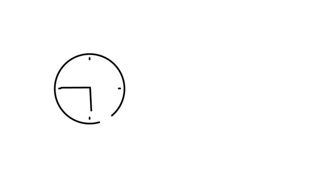 Animation of a clock face with moving hands, showing the passage of time. The design features a minimalistic dial with simple tick marks and smooth hand movement. 2d flat animation
