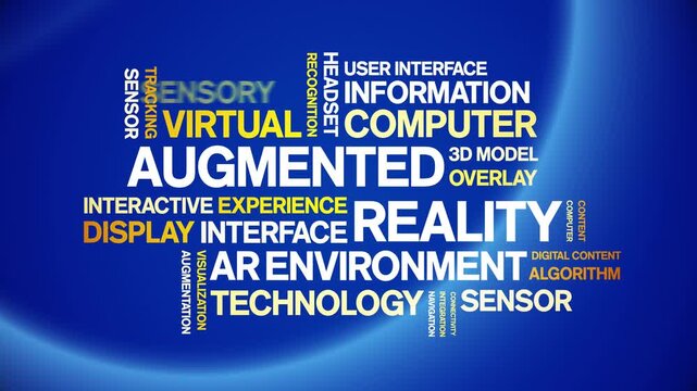 Augmented Reality animated word cloud-text design animation tag kinetic typography seamless loop.