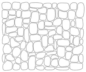 Cobblestone line pattern, wall. Vector abstract outline brick background