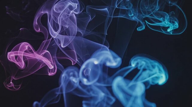 Neon Pink and Blue Smoke Swirling on Black Futuristic Abstract Tech Background