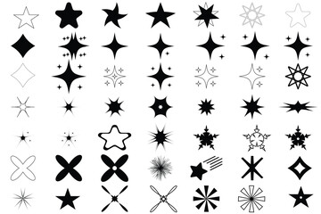 Fototapeta premium Star Icon,set of black silhouettes of stars vector,Collection of different vector sparkling stars icon, decorative twinkle and bursts forms,Element vector set.Star shapes for design use.