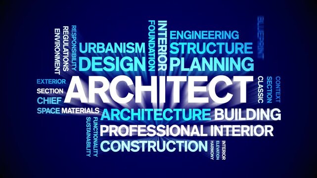 Architect animated word cloud-text design animation tag kinetic typography seamless loop.