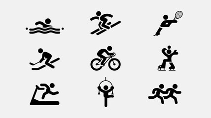 Fototapeta premium Sports Icon Collection: A set of dynamic icons representing a diverse range of sports, each in a simple, elegant style, perfect for illustrating athleticism and activity.