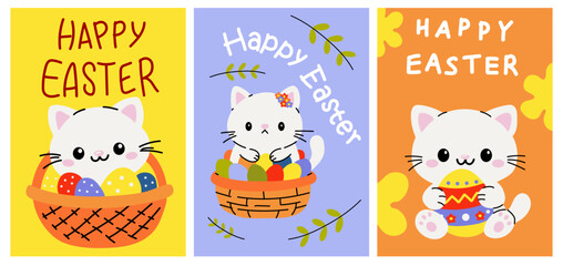 Happy Easter Cat Greeting Card Set