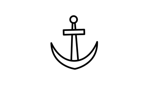 Black line art anchor icon animation isolated on white background