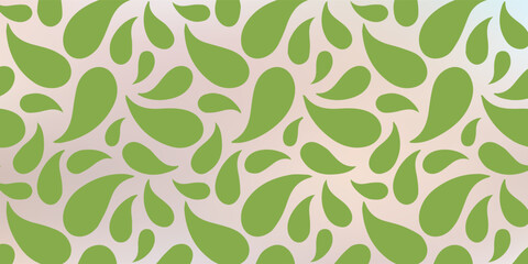 Green Paisley Pattern on White Background.