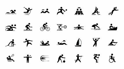 Fototapeta premium Iconic Moments: Collection of sporty silhouettes representing a range of Olympic and recreational activities. Capturing action, skill, and the spirit of competition and wellness.