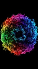 Radiant Sphere Bursting with Rainbow Colored Energy on a Black Background