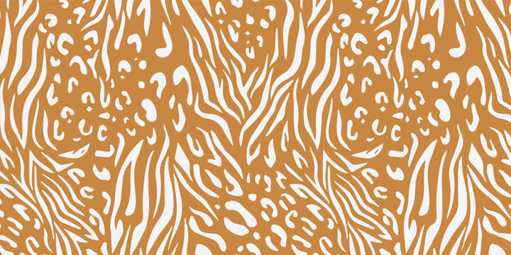 Seamless animal print pattern with leopard spots and zebra stripes.