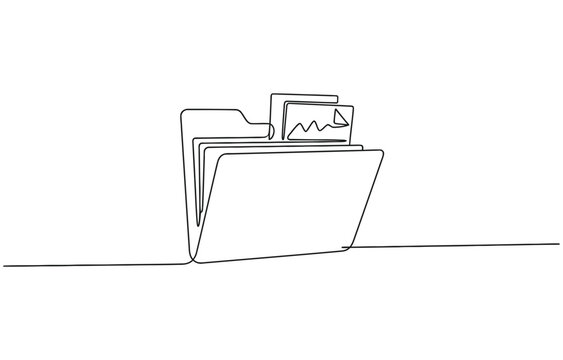 documents file continuous one line drawing, Continuous single line vector drawing of a folder. 
