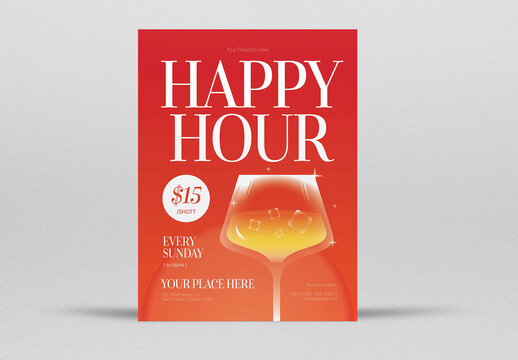 Red And White Happy Hour Flyer Set