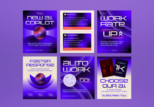 Purple Fractal Artificial Intelligence Social Media Set