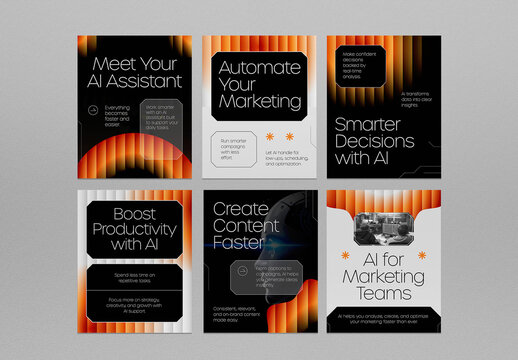 Black And Orange Fractal AI Social Media Set