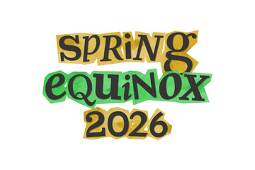 Naklejka premium Spring Equinox Day, Festival 2026 magazine cutout message clip art. Vector illustration with love, festive text in 90s design for sticker, print, badge