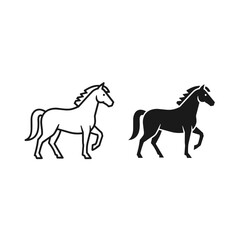 Fototapeta premium Two horses in black and white walking side by side Vector