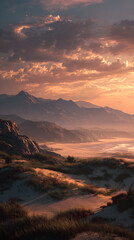 Captivating Serenity: The nchanting Play of Colors ad Shadows in the Last Ligh of Day as Dusk Weaves itsMystical Tapestry Across aTranquil Landscape