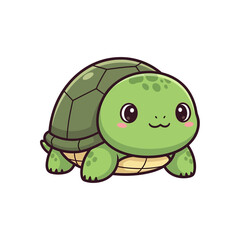 Obraz premium A cute cartoon baby turtle with a green shell and big eyes, smiling.