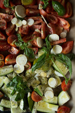 Fresh Chopped Mediterranean Vegetables with Mozzarella, Basil, and Olive Oil