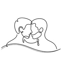 Obraz premium Minimalist one line drawing of couple embracing and kissing 