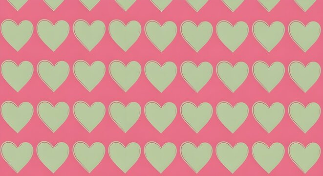 seamless pattern with green hearts on hot pink background