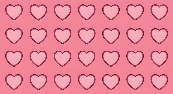 Seamless vector illustration of a pink hearts pattern design featuring romantic love symbols and shapes for a Valentine's Day holiday wallpaper decoration