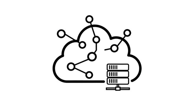 A cloud computing icon with a server and network connections