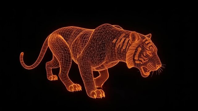 Orange Neon Tiger Illustration on Black Background.